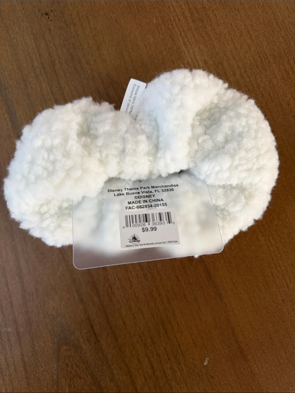 Disney White Plush Kids Hair Scrunchie with Black Mickey Charm